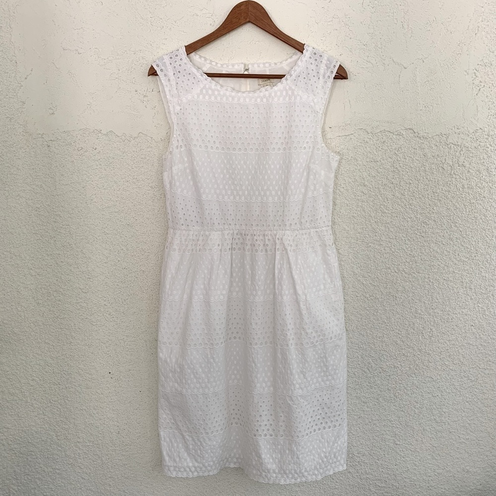 𝅺j Crew white eyelet lined pocket tank dress